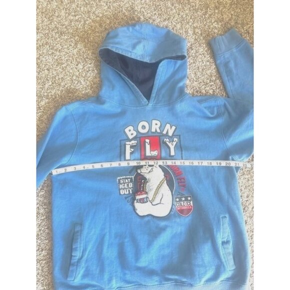 Born Fly Unisex Blue Hoodie Embroidered Polar Bear Cotton Pullover Sweatshirt XL - Picture 8 of 8